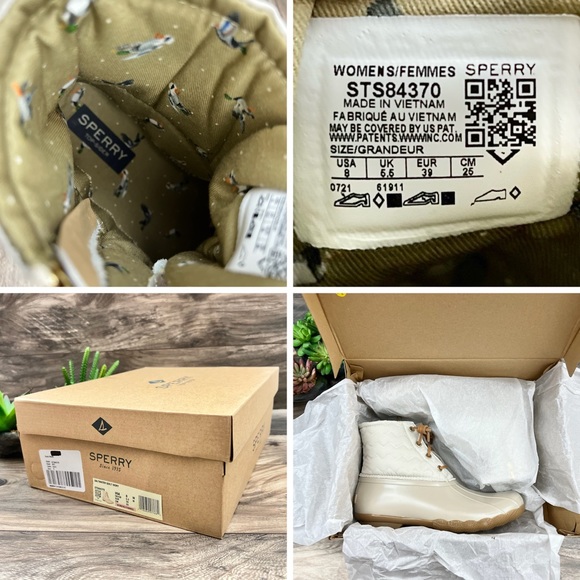 ❌SOLD❌NIB Sperry Top Sider Saltwater Chevron Quilted Shaft Nylon Duck Boot Ivory - Picture 12 of 13
